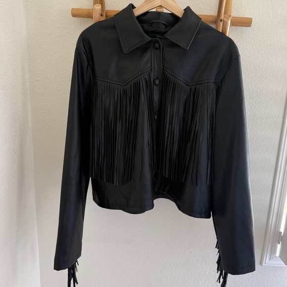 wild fable Jackets & Blazers - Wild Fable black faux leather fringe jacket Size XXL western
